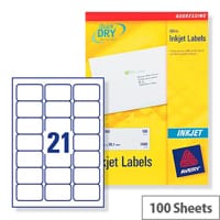 Avery Quickdry Inkjet Label 21 Per Sheet (Pack of 100)