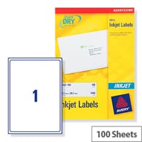 Avery Quickdry Inkjet Label 1 Per Sheet (Pack of 100)