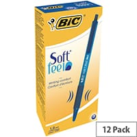 Bic SoftFeel Retractable Ballpoint Pen Blue Rubberised Barrel Pack 12