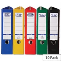 Elba Lever Arch File A4 Coloured Paper Over Board 80mm Spine Assorted Pack 10