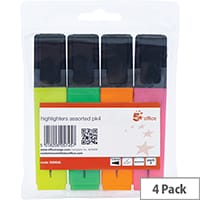 5 Star Highlighters Pens Chisel Tip Assorted Colours Wallet Pack of 4