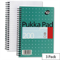 Pukka Pad A5 Wirebound Jotta Notepad – 3 Pack, 200 Pages, Wirebound, 4-Hole Punch, Perforations 14mm, Metallic Cover, Ruled 80gsm White Paper & Easy removal (JM021)