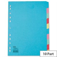 Elba 10 Part Dividers Euro Punched Assorted Colours