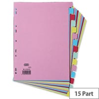 Elba Card Dividers Europunched 15-Part A4 Assorted 400007437