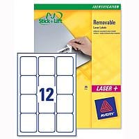 Avery Labels Removable Laser 12 per Sheet 99.1 x 42.3mm White L4743REV-25 300 Labels