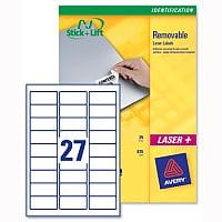 Avery L4737REV-25 Removable Laser Labels 27 per Sheet White 675 Labels