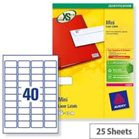 Avery L7654-25 Mini Laser Labels 40 per Sheet 45.7x25.4mm White 1000 Labels