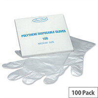 Disposable Clear Gloves Polythene Medium Size Pack 100 P00969 