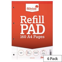 Silvine A4 Refill Pad Headbound Perforated Punched 160 Pages Pack 6