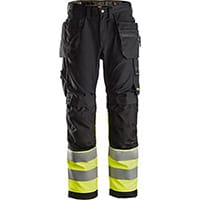Snickers 6233 AllroundWork High-Vis Work Trousers+ Holster Pockets Class 1 Black - High Visibility Yellow Size 88 (W30xL30inch)