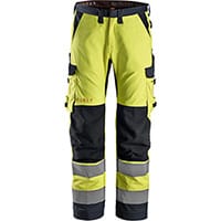 Snickers 6361 ProtecWork Work Trousers Equal Leg Pockets High-Vis Class 2 High Visibility Yellow - Navy Size 144 (W30xL35inch)