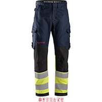 Snickers 6363 ProtecWork Trousers High-Vis Class 1 Navy - High Visibility Yellow Size 144 (W30xL35inch)