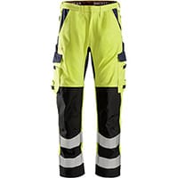 Snickers 6364 ProtecWork Trousers Reinforced Shin High-Vis Class 2 High Visibility Yellow - Navy Size 144 (W30xL35inch)