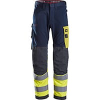 Snickers 6376 ProtecWork Work Trousers High-Vis Class 1 Navy - High Visibility Yellow Size 120 (W44xL30inch)