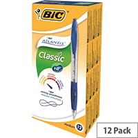 Bic Atlantis Retractable Ballpoint Pen Blue Cushioned Grip Pack 12