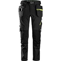 Snickers 6940 FlexiWork Softshell Stretch Trousers+ Holster Pockets Black - Neon Yellow Size 88 (W30xL30inch)