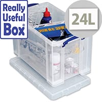 Really Useful 24L Clear Plastic Storage Box with Integrated Carry Handles W465 x D270 x H290mm – Stackable & Durable