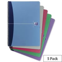 Oxford Office A4 Notebook Wirebound Plastic Cover Assorted Pack 5