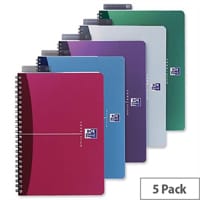 Oxford Office A5 Notebook Wirebound Plastic Cover Assorted Pack 5