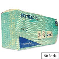 Wypall Pack of 50 X50 Cleaning Cloths Absorbent Strong NonWoven TearResistant Green 7442
