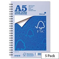 Silvine A5 Notebook Wirebound FSC Paper 104 Pages Pack 5