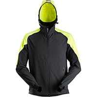 Snickers 8025 FlexiWork, Neon Full Zip Hoodie Black - Neon Yellow Size: XXXL