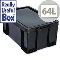 Really Useful Storage Box Plastic Recycled Stackable 64 Litre Black