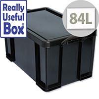 Really Useful 84 Litre Storage Box Plastic Recycled Stackable Black
