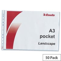Esselte A3 Punched Pockets Landscape Clear 75 Micron Pack 50