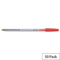 Red Ballpoint Pen Clear Barrel Pack 50 5 Star