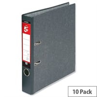 5 Star Office Mini Lever Arch File 50mm Spine A4 Cloudy Grey Pack of 10 – 50mm Spine, 300 To 500 Page Capacity, Cloudy Effect Paper, Spine Label, reinforced Edge & Finger Pull Ring (908277)