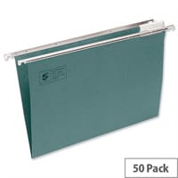 A4 Suspension File Green Heavyweight with Tabs and Inserts Pack 50 5 Star - 150 Sheet Capacity Suspension Files - Suspension Files Manufactured From Heavyweight Manilla Material