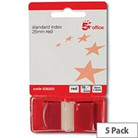 5 Star Office Standard Index Flags 50 Sheets per Pad 25x45mm Red Pack 5