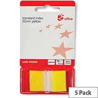 5 Star Office Standard Index Flags 50 Sheets per Pad 25x45mm Yellow Pack 5
