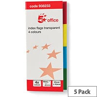 5 Star Office Index Flag Transparent Assorted Pack 5