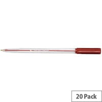 5 Star Office Ball Pen Clear Barrel Medium 1.0mm Tip 0.7mm Line Red Pack of 20