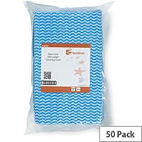 5 Star Facilities Pack of 50 Cloths AntiMicrobial 40gsm 50x30cm Wavy Line Blue