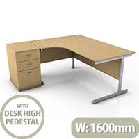 Ashford 1600mm Left Hand Radial Corner Office Desk - Metal Leg With 3 Drawer Desk High Pedestal Beech Bundle Offer