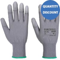 Portwest A121 PU Fingertip Glove Grey, Large, Precision Handling