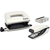 Leitz WOW Mini Stapler and Hole Punch Set Pearl White