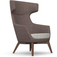 AVA High Back Lounge Chair with with Two Tone Contrasting Fabric and 4 Leg Walnut Wooden Base