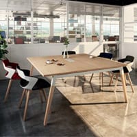 Arches Meeting Table Nebraska Square Top With Trapezium Solid Wooden Leg And White Epoxy Finish