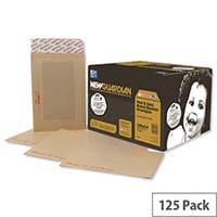 New Guardian Window Board Backed Envelopes C4 Peel and Seal Manilla Pack 125