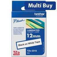 Brother P-Touch TZe-231S Labelling Tape, 12mm x 4m, Black on White - High-Quality Laminated Labels