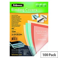 Fellowes Transpsarent Clear Plastic Covers 150 Micron Pack of 100