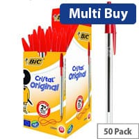 Bic Cristal Red Medium Ballpoint Pens Clear Barrel (Pack 50) 837361