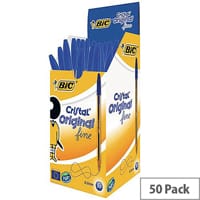 Bic Cristal Blue Fine Ballpoint Pen Clear Barrel (Pack of 50) 872730