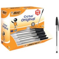Bic Cristal Ballpoint Pen Clear Barrel Black Pack 90 plus 10 FREE