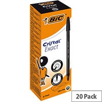 BIC Cristal Exact Ballpoint Pens Ultra Fine 0.7mm Tip Black Ref 992603 Pack of 20