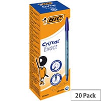 BIC Cristal Exact Ballpoint Pens Ultra Fine 0.7mm Tip Blue Ref 992605 Pack of 20